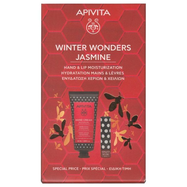 Apivita Winter Wonders Jasmine Κρέμα Χεριών Ενυδατική Κρέμα Χεριών Γιασεμί, 50Ml & Lip Care Κάστανο, 1Τεμ, 1Σετ