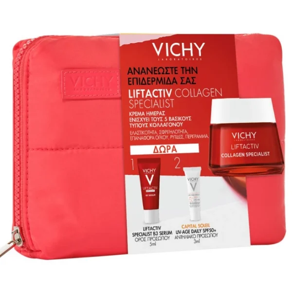 Vichy Promo Με Liftactiv Collagen Specialist Αντιγηραντική Κρέμα Ημέρας, 50Ml & Δώρο Liftactiv Specialist B3 Serum Ορός Προσώπου, 5Ml, Capital Soleil Uv-Age Daily Spf50+ Αντηλιακό Προσώπου, 3Ml & Νεσε