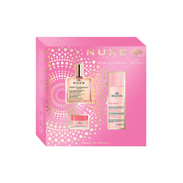 Nuxe Pink Fever Gift Set Huile Prodigieuse Florale  Multi-Purpose Dry Oil 50Ml & Very Rose 3-In-1 Soothing Micellar Water 100Ml & Very Rose Lip Balm 15G