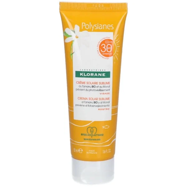 Klorane Polysianes Αντηλιακή Kρέμα Προσώπου Spf 30 Με Tamanu & Monoi, 50Ml
