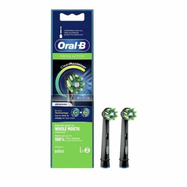Oral-B Cross Action Black Edition Clean Maximiser Μαύρες Ανταλλακτικές Κεφαλές Για Ηλεκτρικές Οδοντόβουρτσες, 2Τμχ