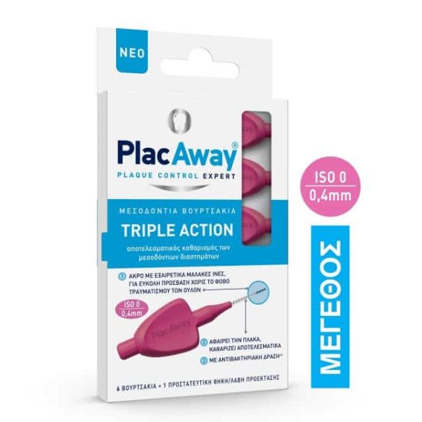 Placaway Triple Action Μεσοδόντια Βουρτσάκια 0.4Mm Σε Χρώμα Ροζ 6Τμχ