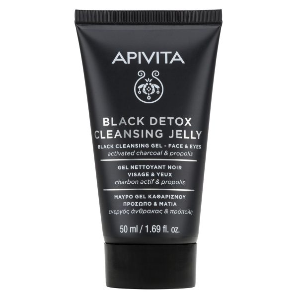 Apivita Black Detox Cleansing Jelly, Μαύρο Gel Καθαρισμού Πρόσωπο & Μάτια Με Πρόπολη & Ενεργός Άνθρακα 50Ml