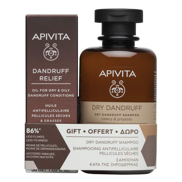 Apivita Set Dandruff Relief Λάδι κατά της Ξηροδερμίας και της Πιτυρίδας 50ml + Δώρο Dry Dandruff Σαμπουάν Κατά Της Ξηροδερμίας Με Σέλερι & Πρόπολη 250m