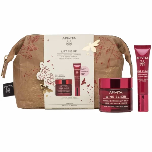 Apivita Promo Lift Me Up Wine Elixir Wrinkle & Firmness Lift Rich Texture Day Cream 50Ml & Wrinkle Lift Eye & Lip Cream 15Ml & Δώρο Νεσεσέρ Σε Ειδική Τιμή