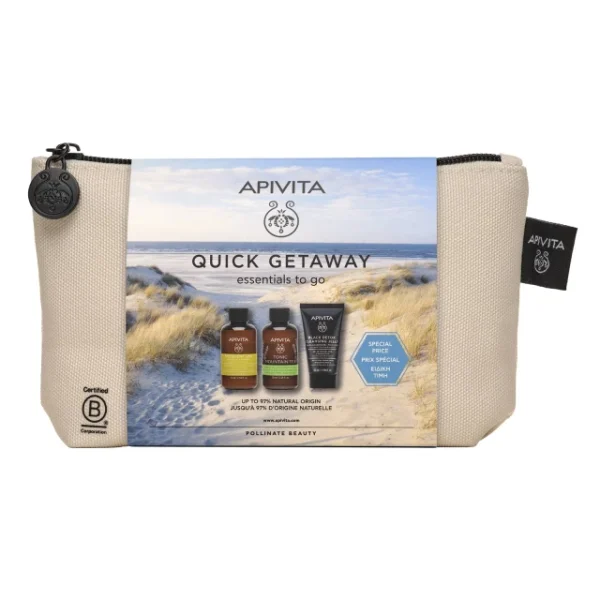 Apivita Promo Quick Getaway Mini Σαμπουάν Καθημερινής Χρήσης,75Ml & Mini Tonic Mountain Tea Αφρόλουτρο,75Ml & Mini Μαύρο Gel Καθαρισμού Για Πρόσωπο & Μάτια, 50Ml