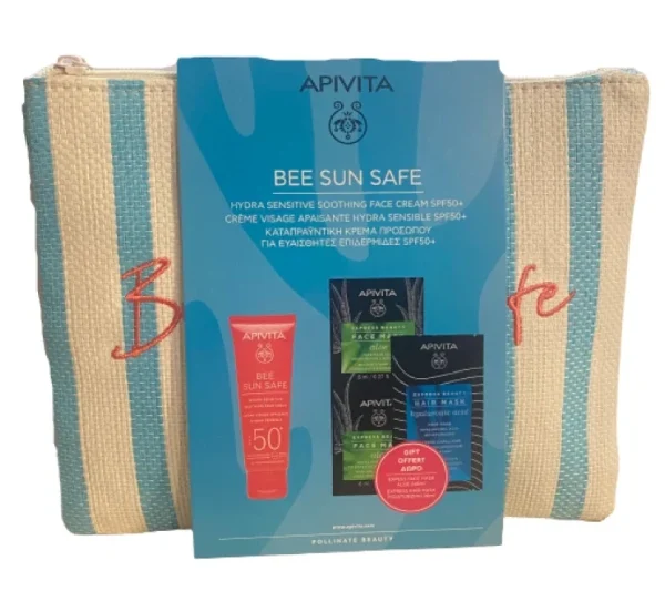Apivita Set Bee Sun Safe Hydra Sensitive Soothing Face Cream Spf50+ 50Ml + Δώρο Express Beauty Face Mask Aloe 2X8Ml + Express Beauty Hair Mask Με Υαλουρονικό Οξύ 20Ml