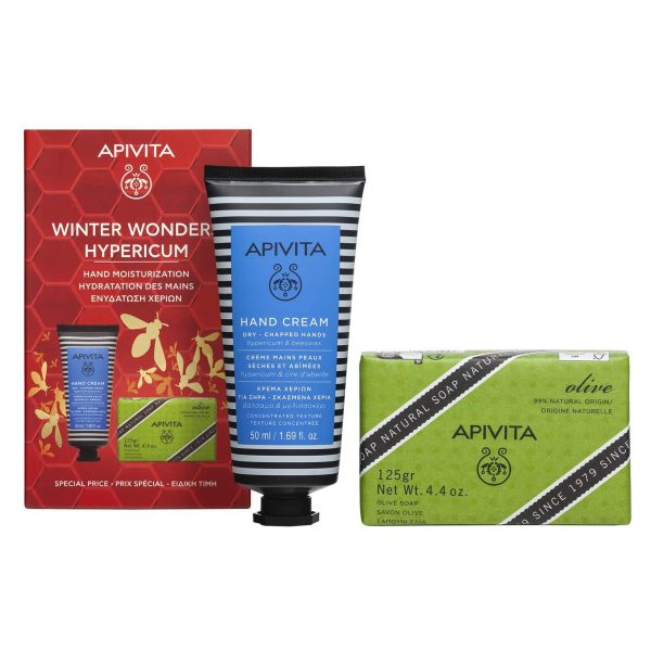 Apivita Winter Wonders Hypericum Promo Hand Cream Κρέμα Χεριών Για Ξηρά & Σκασμένα Χέρια, 50Ml & Natural Soap Φυσικό Σαπούνι Με Ελιά, 125Gr, 1Σετ