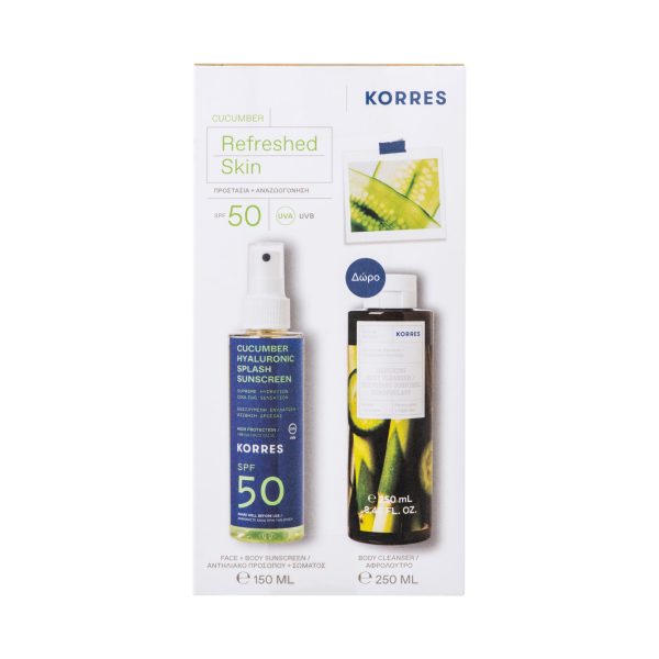 Korres Πακέτο Προσφοράς Refreshed Skin Cucumber Hyaluronic Splash Sunscreen Spf50, 150Ml & Δώρο Renewing Body Cleanser Cucumber Bamboo 250Ml