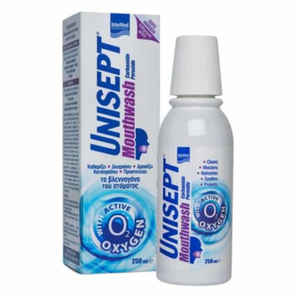 Intermed Unisept Mouthwash Με Αντιμικροβιακή, Καθαριστική, Επουλωτική, Ανακουφιστική Δράση 250Ml
