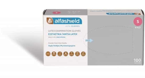 Alfashield Γάντια Latex Ελαφρώς Πουδραρισμένα Μη Αποστειρωμένα No S, 100Τμχ