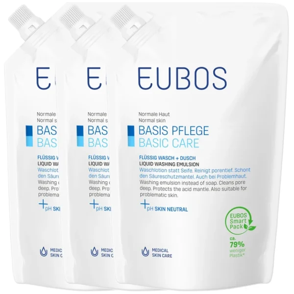 Eubos Promo Basic Care Refill Blue Βασική Φροντίδα Υγρό Καθαρισμού, 400Ml 2+1 Δώρο