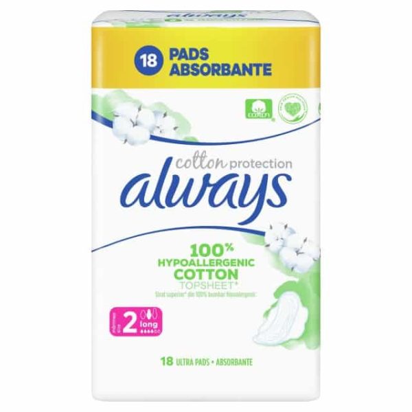Always Cotton Protection Ultra Long (Μέγεθος 2) Σερβιέτες Με Φτερά 18 Τμχ