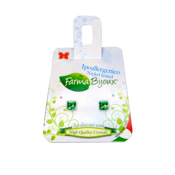 Farma Bijoux Carre Emerald Υποαλλεργικά Σκουλαρίκια Χωρίς Νικέλιο Καρφωτά Τετράγωνο Πράσινο (Be157C15) 4Mm