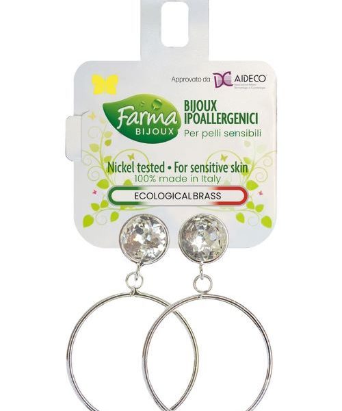 Farma Bijoux Υποαλλεργικά Σκουλαρίκια Κρίκοι Ασημί Με Δίαφανο Κρύσταλλο 30,0mm (BECG535-30M)