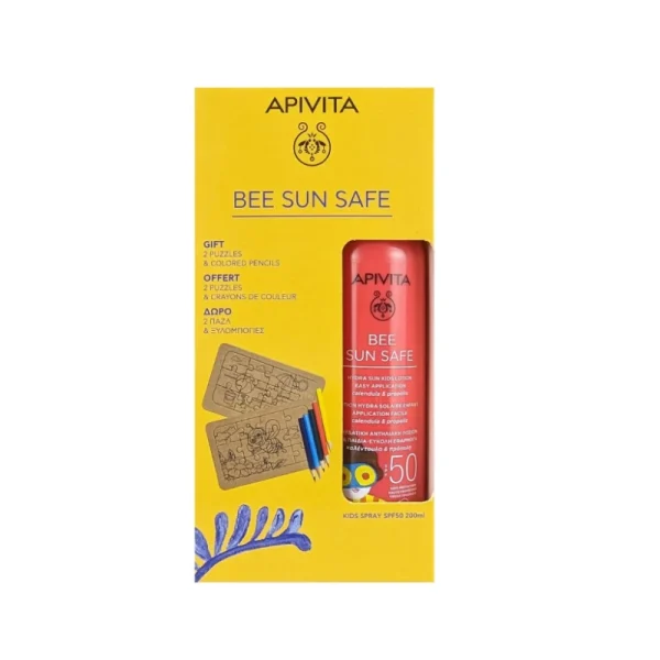 Apivita Promo Bee Sun Safe Pro Παιδική Αντηλιακή Λοσιόν Kids Spray, 200Ml & Δώρο Παιδικό Παζλ & Ξυλομπογιές