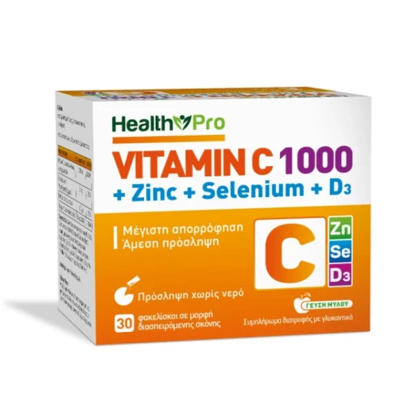 Health Pro Vitamin C + Zinc + D3 + Selenium Direct 30φακελίσκοι (Συμπλήρωμα Διατροφής με Βιταμίνη C)