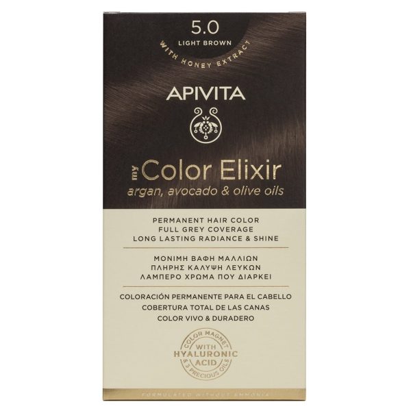 Apivita My Color Elixir Μόνιμη Βαφή Μαλλιών 5.0 Καστανό Ανοιχτό