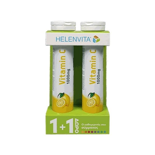 Helenvita Vitamin C 1000mg, 20 Δισκία Σε Αναβράζουσα Μορφή Λεμόνι, 1+1 Δώρο