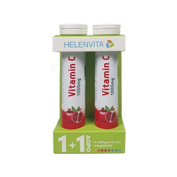 Helenvita Vitamin C 1000mg, 20 δισκία Σε Αναβράζουσα Μορφή Ρόδι, 1+1 Δώρο