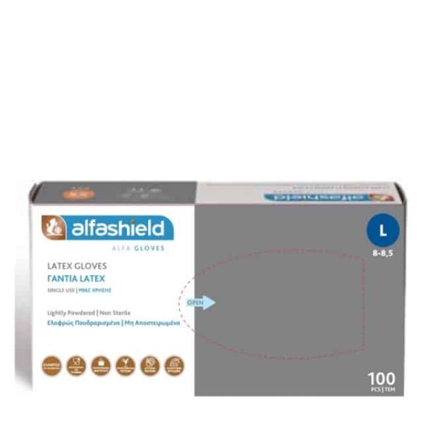Alfashield  Γαντια Latex Με Πουδρα L