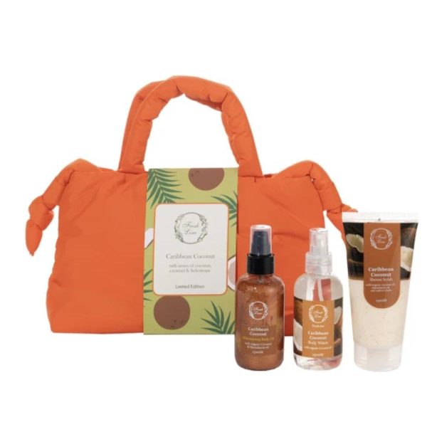 Fresh Line Summer Bag Caribbean Coconut Σετ: Απολεπιστικό Ντους 150 ml, Αρωματικό Νερό 150 ml & Λάδι Λάμψης 150 ml